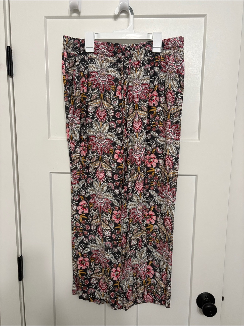 LOFT Black Maxi Skirt with Pink and Cream Floral Print